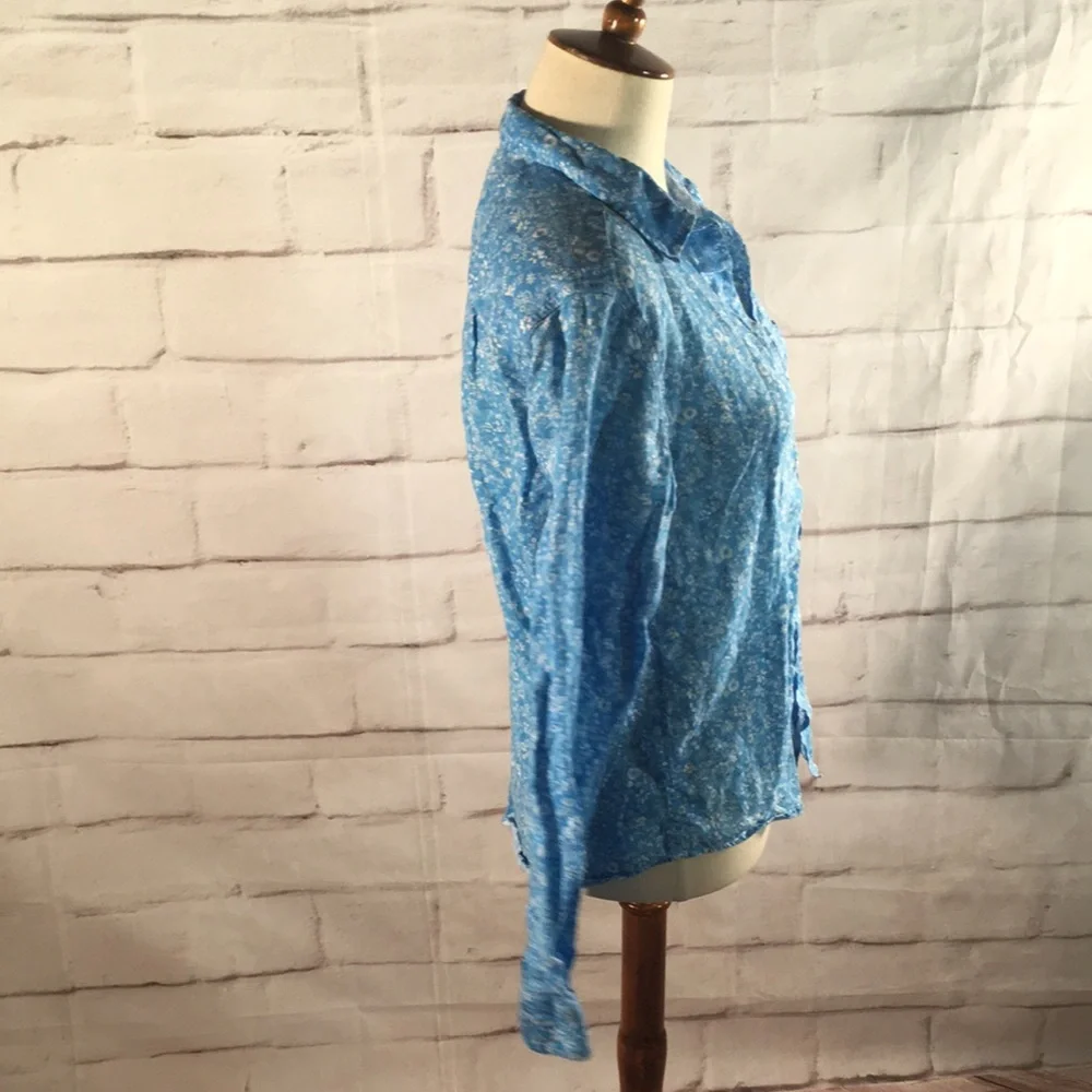 Frank & Eileen Barry Linen Blue Floral Shirt - Picture 5 of 9